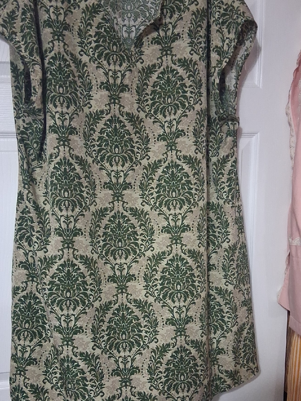 SHEIN Green Damask Print Midi Shift Dress